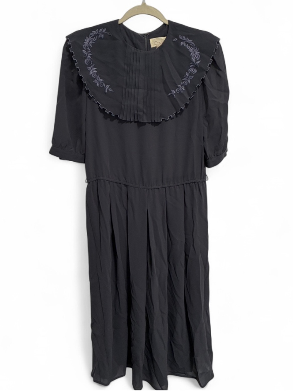 Y2K Cassidy Gray Embroidered Collar Boho Midi Dress